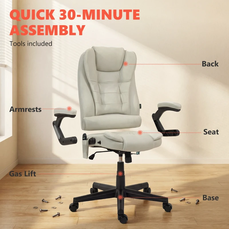 Vinsetto 6 Point Vibrating Massage Office Chair with Heat, Microfiber Massage Desk Chair with Reclining Backrest, Beige
