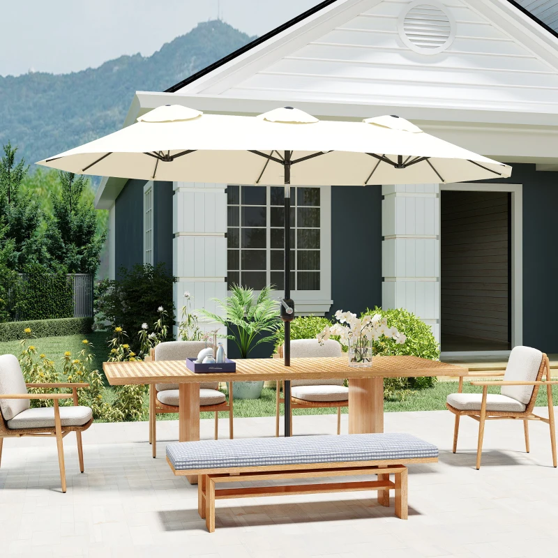 Outsunny Double Sided Patio Umbrella, 9.7' Large Outdoor Market Umbrella with Push Button Tilt and Crank, 3 Air Vents and 12 Ribs, for Garden, Deck, Pool, White(m-9)
