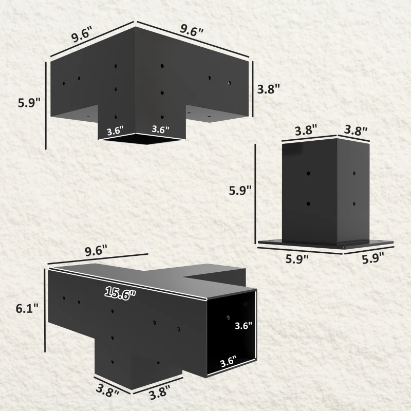 Outsunny 12PCS Pergola Kit, Pergola Brackets with 3-Way & 4-Way Corner Brackets for 4"x4" (Actual 3.6"x3.6") Lumber