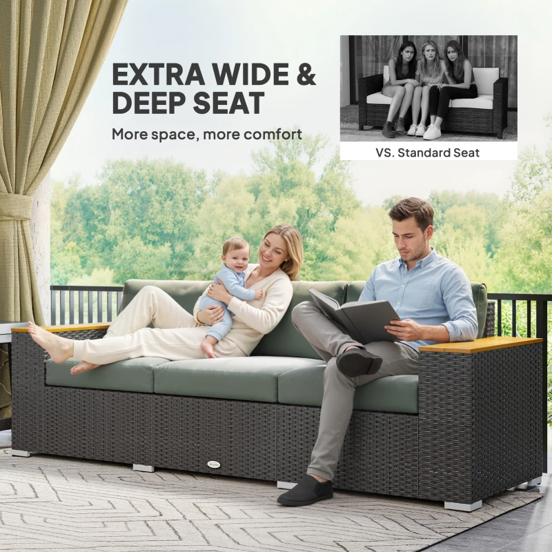 Outsunny 3-Seat Outdoor Patio Sofa, PE Wicker Outdoor Couch with  Extra Wide Deep Seat, Wide Armrests 4" Cushions, Dark Gray(m-4)