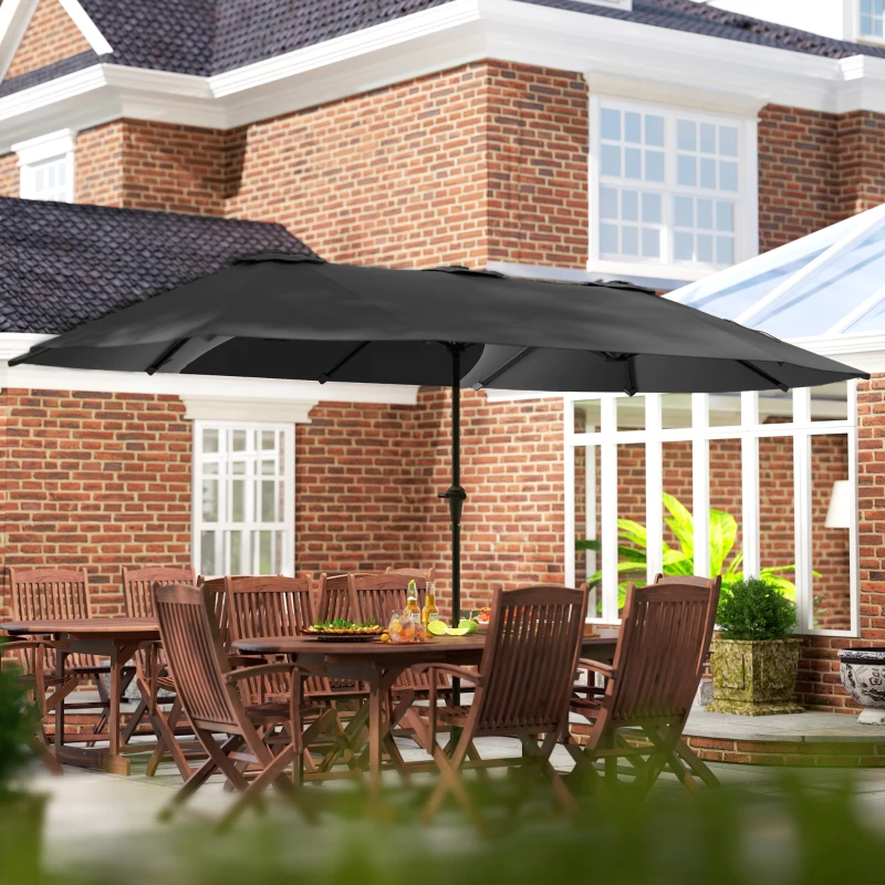 Outsunny 13ft Double-Sided Patio Umbrella with Crank Handle, for Poolside, Deck, Garden,  Dark Grey