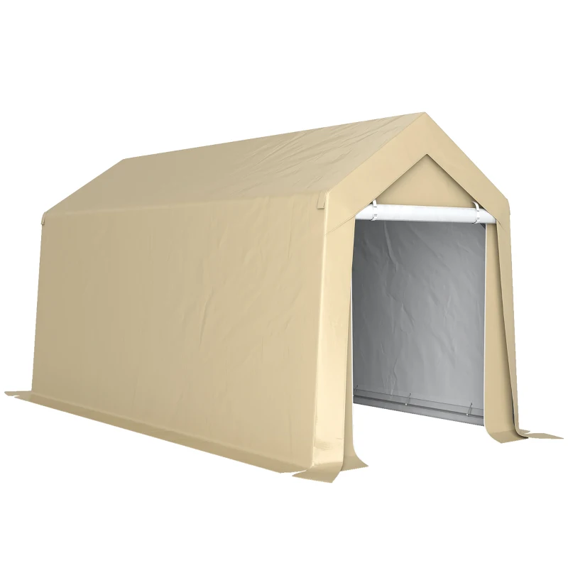 Outsunny Galvanized 7' x 12' Outdoor Storage Tent, Heavy Duty and Waterproof Portable Shed for Bike, Motorcycle, Tools, Beige