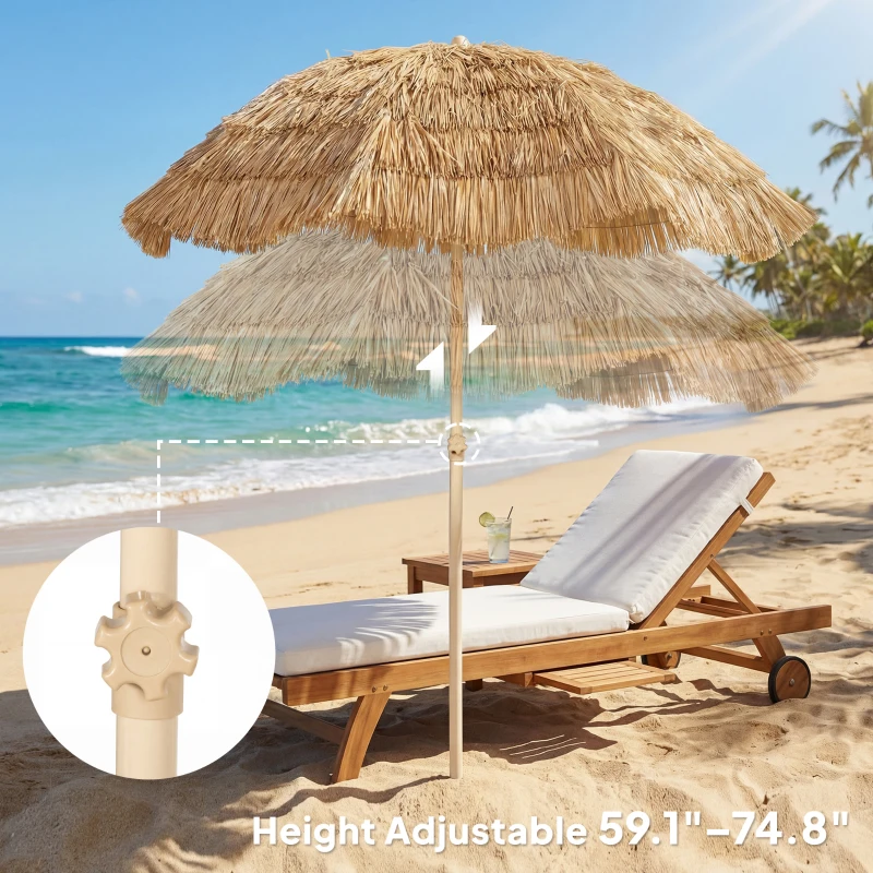 Outsunny 6FT Tiki Umbrella, Outdoor Hawaiian Style Patio Umbrella with 8 Ribs, Carry Bag, Outdoor Tiki Bar, Tropical Palapa