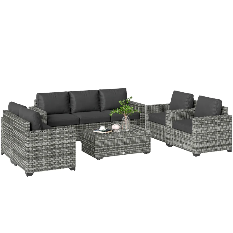 Outsunny Patio Furniture Set, Cushions, Sofa, Loveseat, Storage Table, Gray