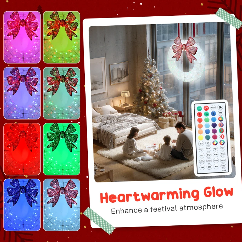 Outsunny 36 Inch Lighted Wreath Decoration with Dual Color LED, Christmas Wreath with Daily Timer, Remote for Indoor Outdoor