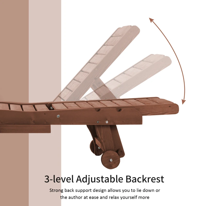 Outsunny Chaise Lounge Chair Outdoor Wooden Pool Lounge Chair with 3-level Adjustable Backrest, Built-In Table and Rolling Wheels, Sun Tanning Chair for Beach Poolside Sunbathing, Brown Red