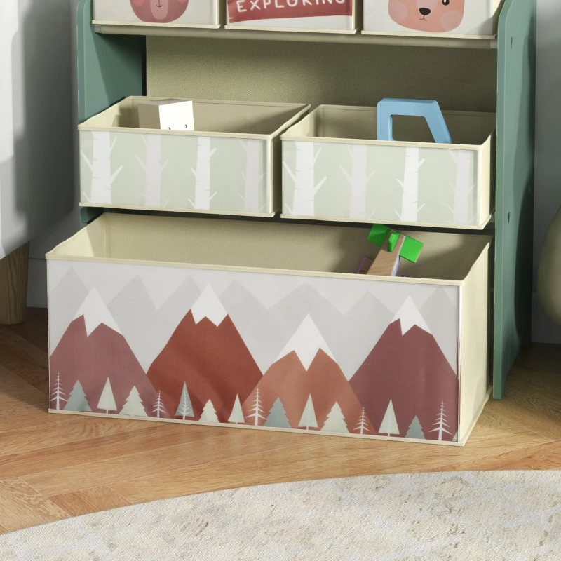 Qaba Toy Organizer with 6 Storage Bins, 25" x 12" x 26", Green