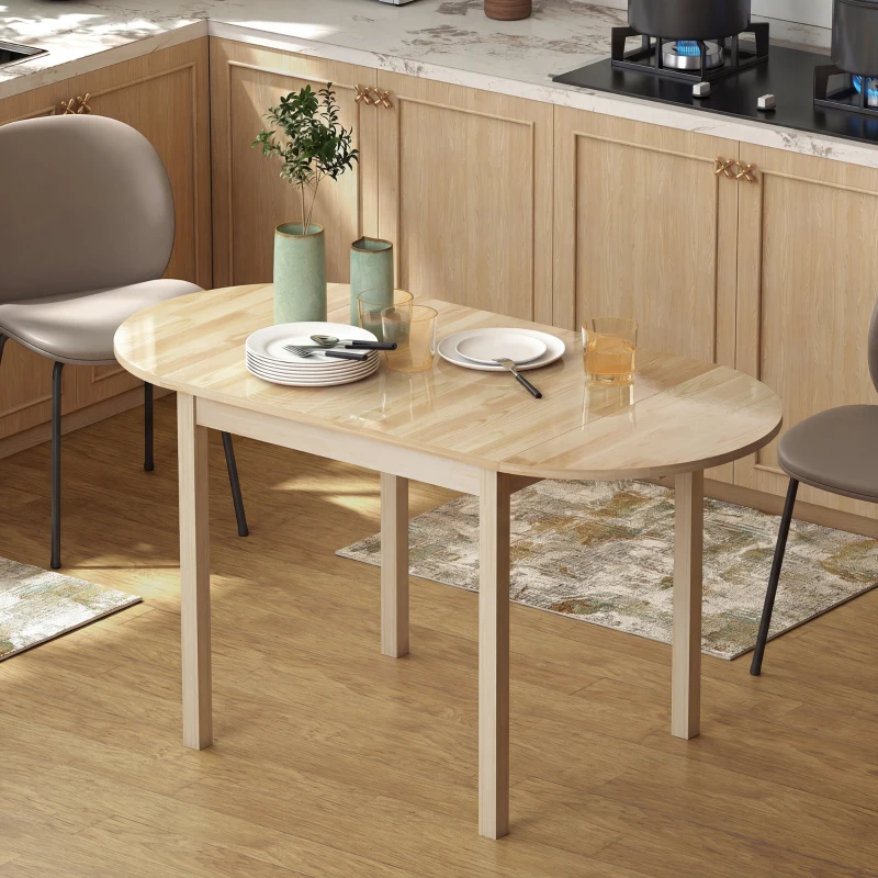 HOMCOM Solid Wood Kitchen Table, Drop Leaf Tables for Small Spaces, Folding Dining Table, Natural