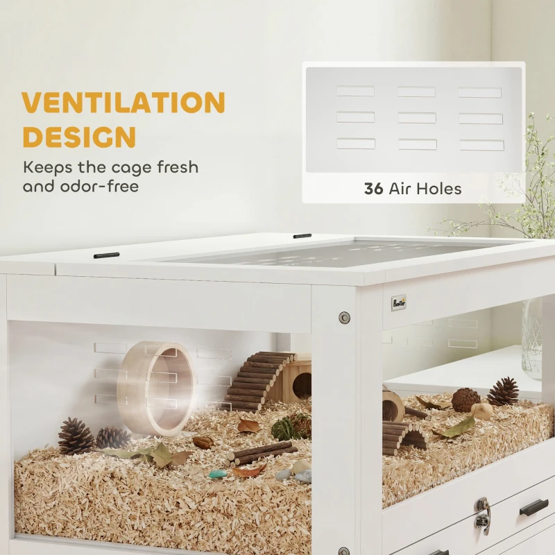 PawHut Hamster Cage with Storage Cabinet, Small Animal Cage with Pull Out Drawer and Acrylic Panels, 30" x 19.5" x 36"