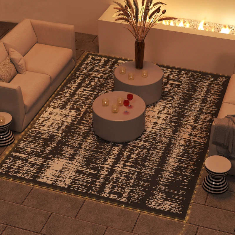 Outsunny Reversible Outdoor Rug Carpet with LED Lights, Carry Bag & Ground Stakes for Backyard, Deck, Picnic, Beach, 12' x 9'