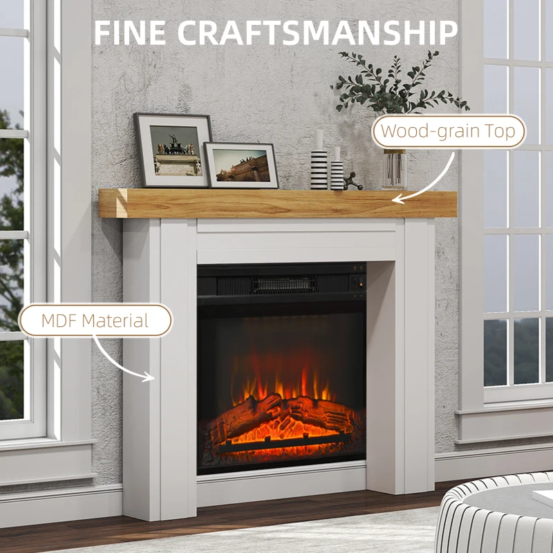 HOMCOM Modern Fireplace Mantel, Freestanding Fireplace Surround with Leg for Electric Fireplaces, 51.2" W x 40.6" H, Natural Wood