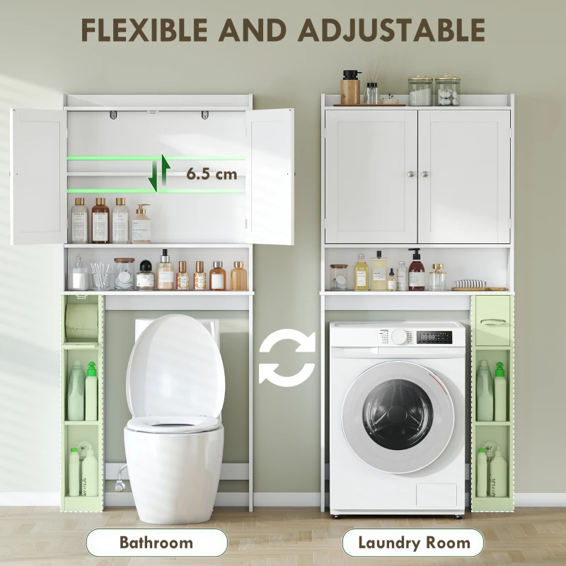 HOMCOM Modern Over the Toilet Storage Cabinet with 2 Doors, Above Commode Storage Cabinet with Toilet Paper Holder, White