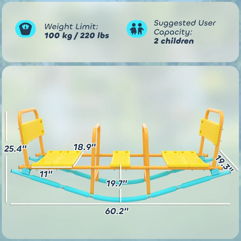 Qaba Teeter Totter Seesaw for Kids, 2 in 1 Metal Rocking Seesaw for Toddlers Age 3-8, Playground Equipment for Backyard