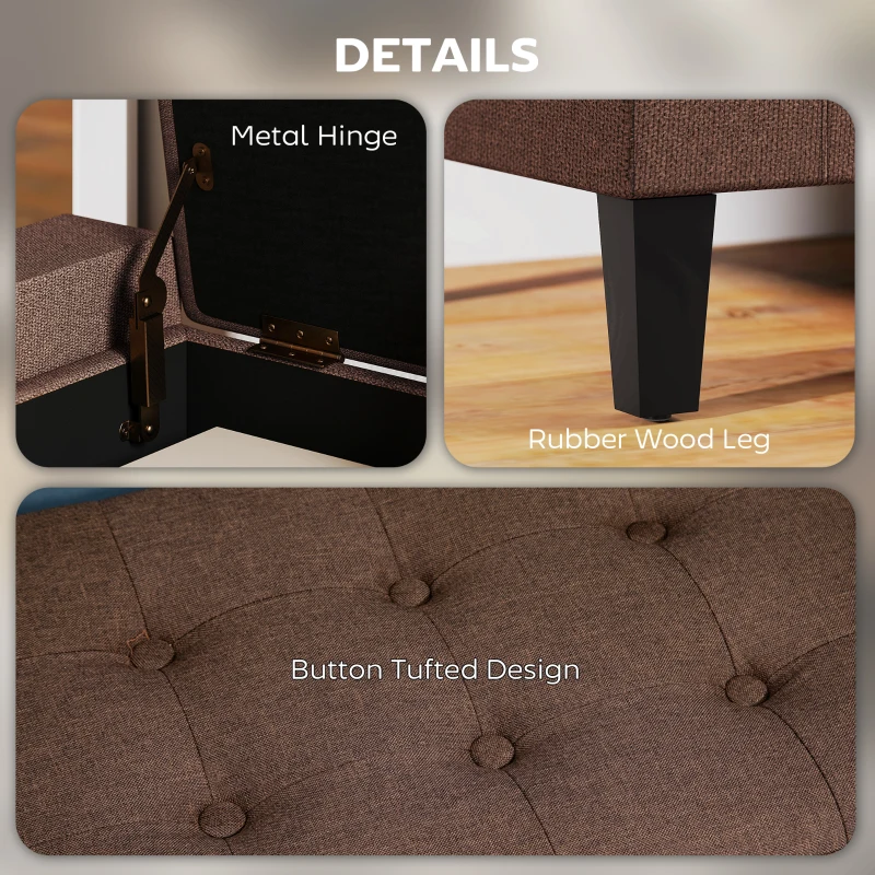 HOMCOM 36" Ottoman with Storage, Storage Ottoman Bench with Lift Top and Rubberwood Legs, Linen Upholstered Entryway Seat with for Living Room, Bedroom, Holds up to 330 lb, Dark Brown