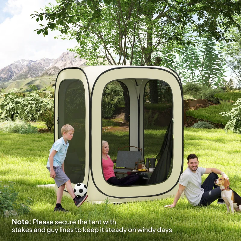 Outsunny 6 x 6ft Pop Up Screen Tent, UPF50+ Portable Camping Gazebo Screen House with Carry Bag, Beige