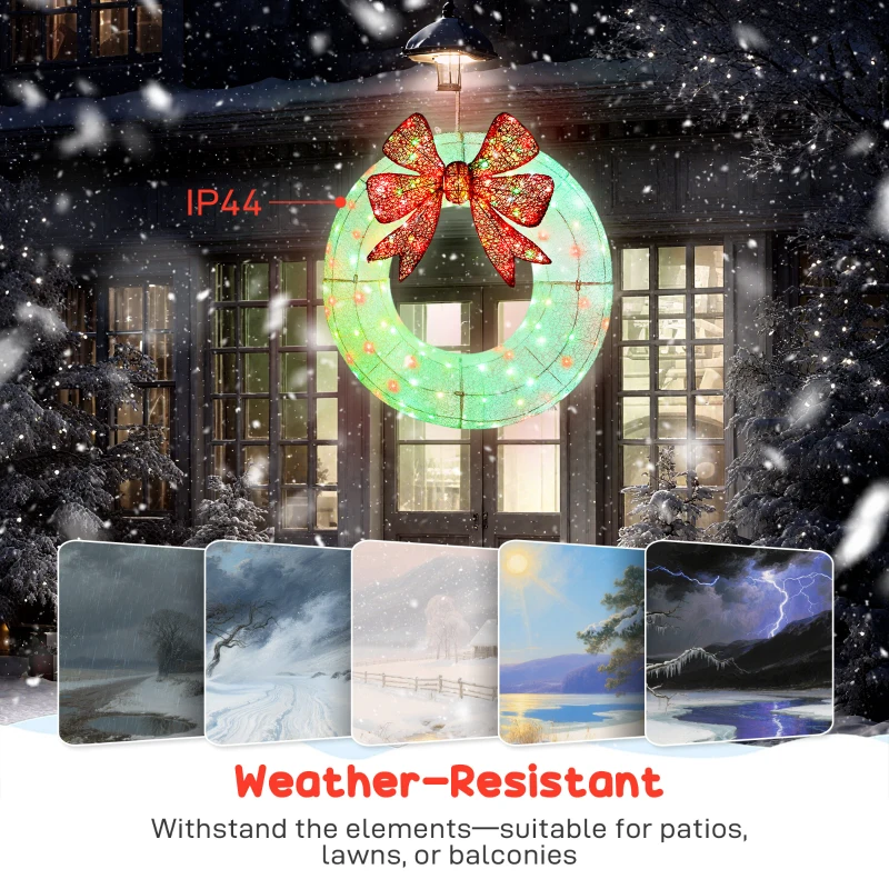 Outsunny 36 Inch Lighted Wreath Decoration with Dual Color LED, Christmas Wreath with Daily Timer, Remote for Indoor Outdoor