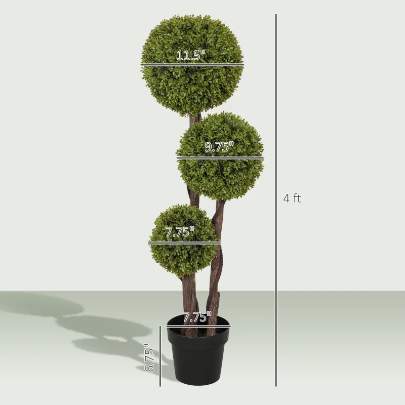 HOMCOM 45.3" Artificial Ball Boxwood Topiary Tree Fake Plant in Pot for Indoor Outdoor Living Room Decoration Green