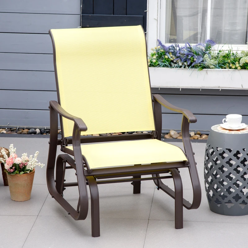 Outsunny Outdoor Glider Chair, Gliders for Outside Patio with Steel Frame and Mesh Fabric for Backyard, Garden, and Porch, Beige