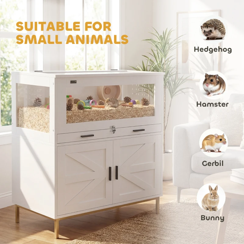 PawHut Hamster Cage with Storage Cabinet, Small Animal Cage with Pull Out Drawer and Acrylic Panels, 30" x 19.5" x 36"