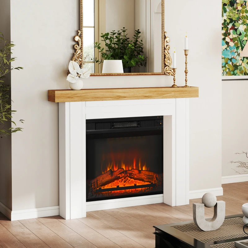HOMCOM Modern Fireplace Mantel, Freestanding Fireplace Surround with Leg for Electric Fireplaces, 51.2" W x 40.6" H, Natural Wood