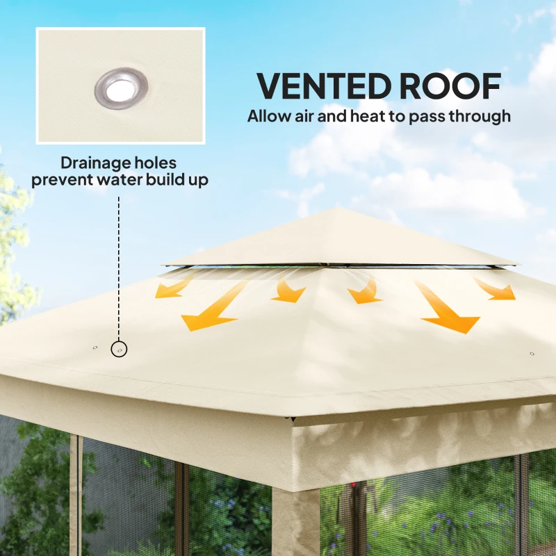 Outsunny Outdoor Patio Pop Up Canopy Gazebo Shelter with Zipper Netting, Carry Bag, 11' x 11', Beige