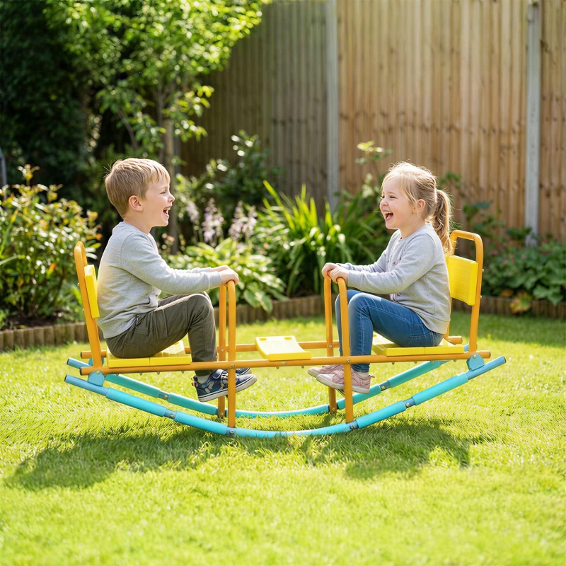 Qaba Teeter Totter Seesaw for Kids, 2 in 1 Metal Rocking Seesaw for Toddlers Age 3-8, Playground Equipment for Backyard