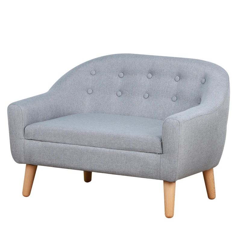Qaba 2-Seat Kids Sofa, Toddler Sofa Couch, Linen-Like Fabric & Wood Frame Sofa Chair for Ages 3-7, 11" High Seat, Gray