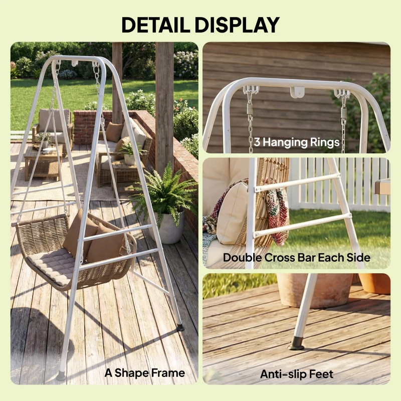 Outsunny Hammock Chair Stand  Indoor and Outdoor Use with Anti-Slip Foot Pads, 2 Carabiners, White