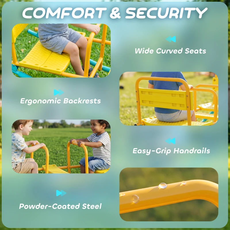 Qaba Teeter Totter Seesaw for Kids, 2 in 1 Metal Rocking Seesaw for Toddlers Age 3-8, Playground Equipment for Backyard