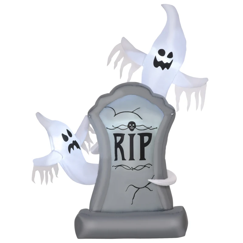 HOMCOM 5.1 ft Inflatable Ghosts with Tombstone, Halloween Outdoor LED Light Yard Display, Waterproof