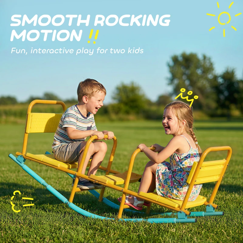 Qaba Teeter Totter Seesaw for Kids, 2 in 1 Metal Rocking Seesaw for Toddlers Age 3-8, Playground Equipment for Backyard