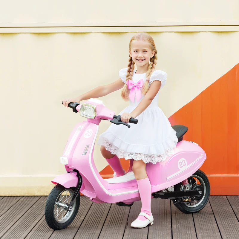 Qaba 24V Kids Motorcycle with 3-Speed, Electric Motorcycle with Rear Suspension and LED Lights for 8-12 Years Old, Pink