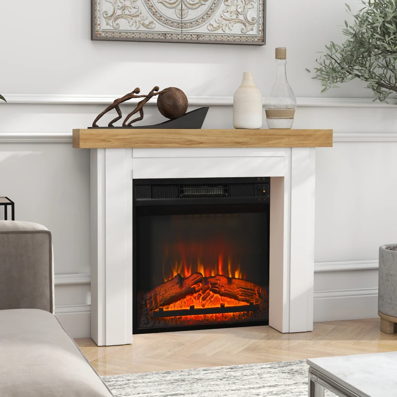 HOMCOM Modern Fireplace Mantel, Freestanding Fireplace Surround with Leg for Electric Fireplaces, 51.2" W x 40.6" H, Natural Wood