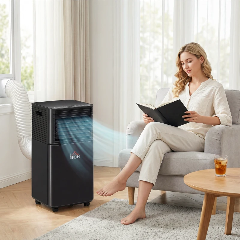 HOMCOM 8000 BTU Portable Air Conditioner with Dehumidifier, Cooling Fan, Sleep, Remote, 24H Timer, Auto Off, Black