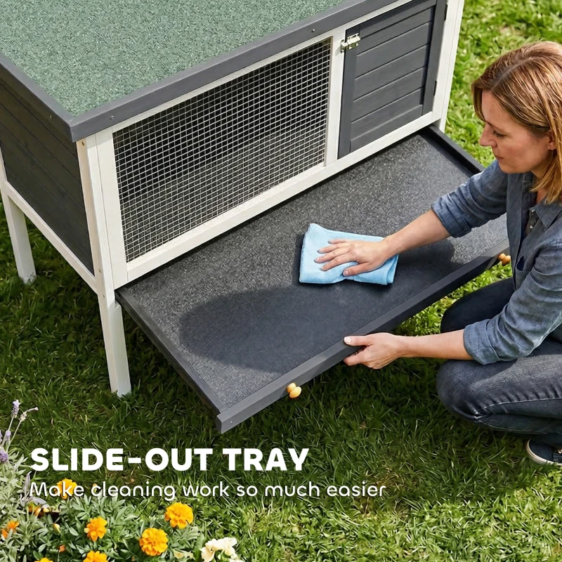 PawHut Wooden Rabbit Hutch, Guinea Pig Hutch with Asphalt Roof, Outdoor Elevated Bunny House for Rabbits, Chinchillas