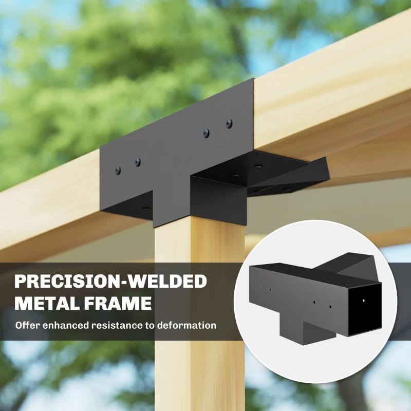 Outsunny Pergola Kit, 15° Slanted Pergola Brackets w/ 4-Way/3-Way Brackets, Post Bases, Wall Mounts for 3.6" X 3.6" Lumber, Black