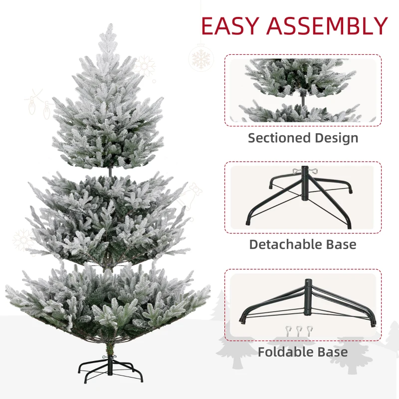 HOMCOM 6 FT Artificial Christmas Tree, Flocked Hinged Xmas Tree with 795 Tips, Steel Base, Auto Open, Green