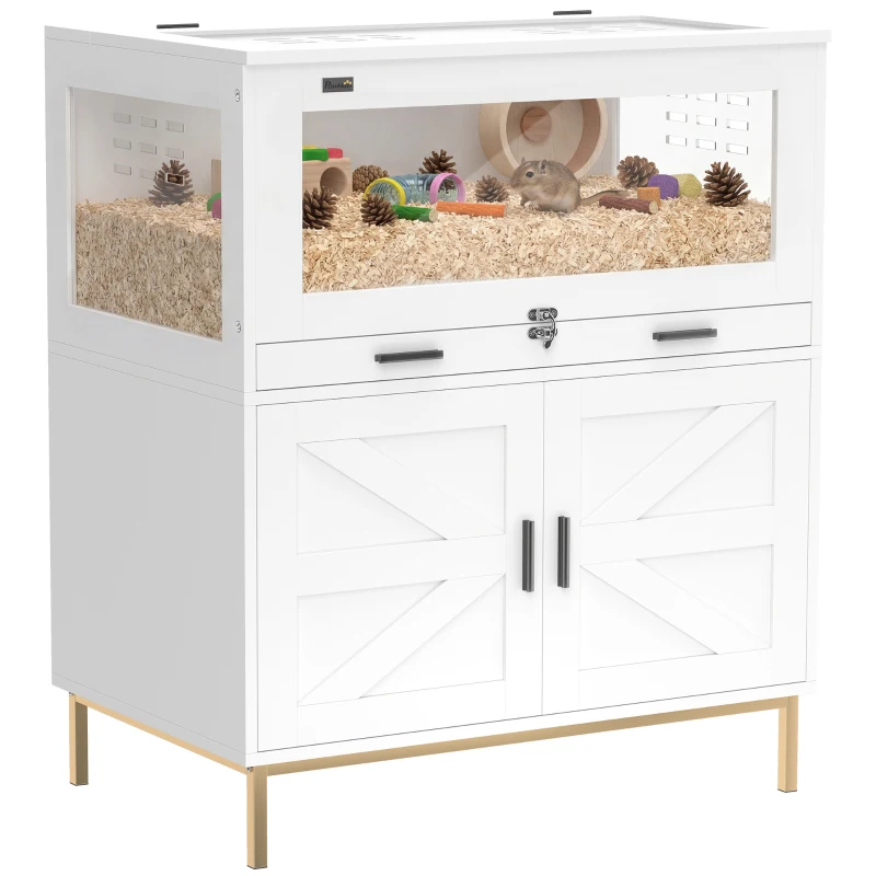 PawHut Hamster Cage with Storage Cabinet, Small Animal Cage with Pull Out Drawer and Acrylic Panels, 30" x 19.5" x 36"