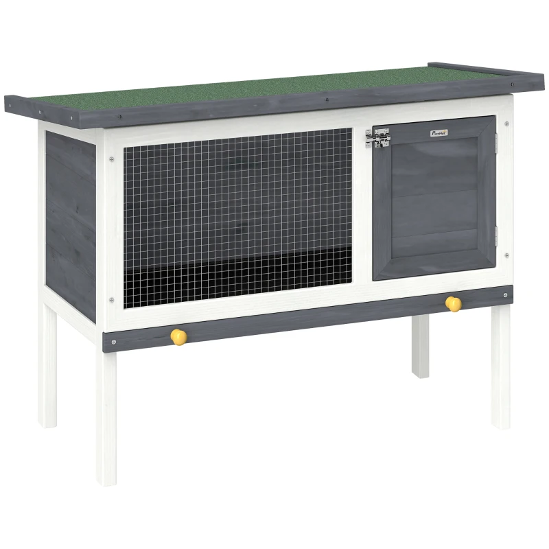 PawHut Wooden Rabbit Hutch, Guinea Pig Hutch with Asphalt Roof, Outdoor Elevated Bunny House for Rabbits, Chinchillas