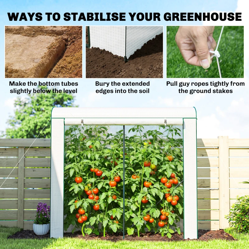 Outsunny Mini Greenhouse, Portable Greenhouse with Roll-Up Door and 2 Mesh Windows, PE Cover, 78.7" x 29.5" x 74", White