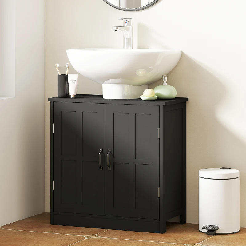 kleankin Bathroom Sink Cabinet, Pedestal Sink Cabinet with Adjustable Shelf, Black