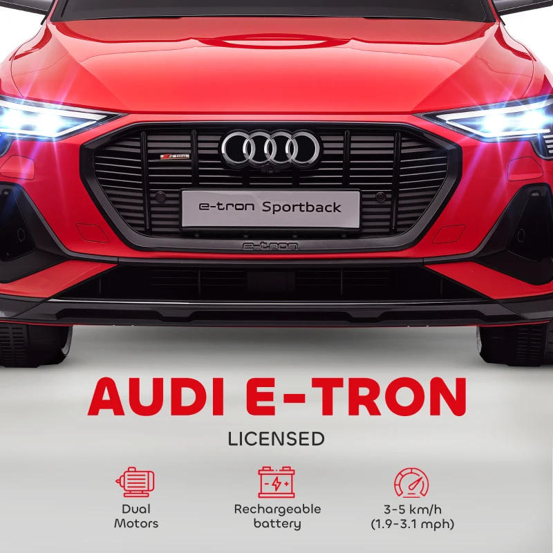 Aosom 12V Kids Electric Ride On Car, Audi E-tron, Battery Powered Toy with Parent Remote Control, Suspension System, Auxiliary Wheels, LED Lights, Music and Horn,  MP3 Player, Red