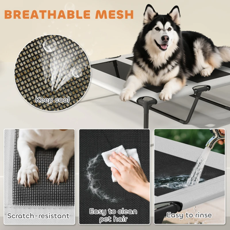 PawHut Elevated Dog Bed with Removable Canopy, Portable Outside Raised Pet Cot, Storage Bag, 48" x 36" x 37"