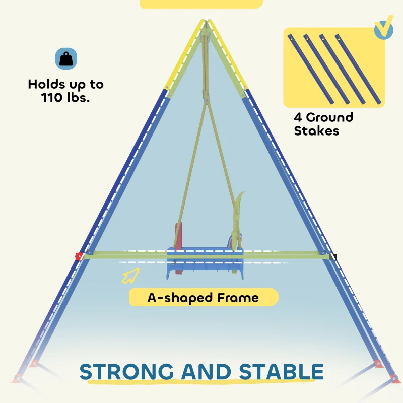 Qaba 3 in 1 Toddler Swing Set, Folding Child Swing Set with Seat Belt, Adjustable Seat for Outdoor Indoor, Blue