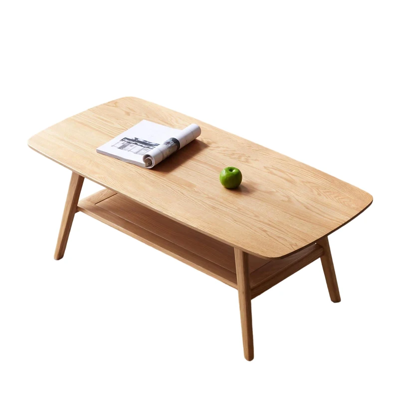 Heavy-Duty Coffee Table with 2-Tier Storage Shelf & Rounded Corners, Safe Center Table for Living Room, 47″ L x 22″ W x 17.5″ H, Oak