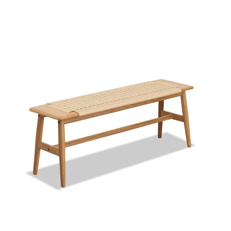Solid Dining Bench with Handwoven Cane Seat, Breathable Wood Bench for Dining Room or Bedroom, 31.5″ L x 12″ W x 16″ H, Oak