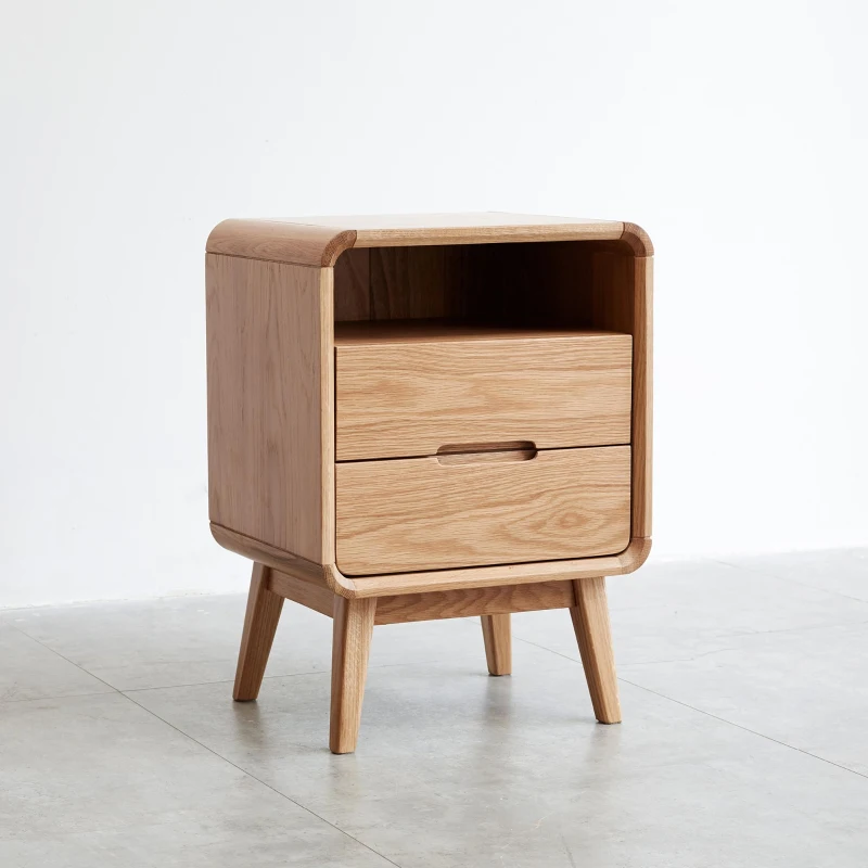 Solid Nightstand with Open Shelf & Cable Management Hole, Modern Bedside Cabinet for Compact Rooms, 16.5″ L x 13.5″ W x 23″ H, Natural