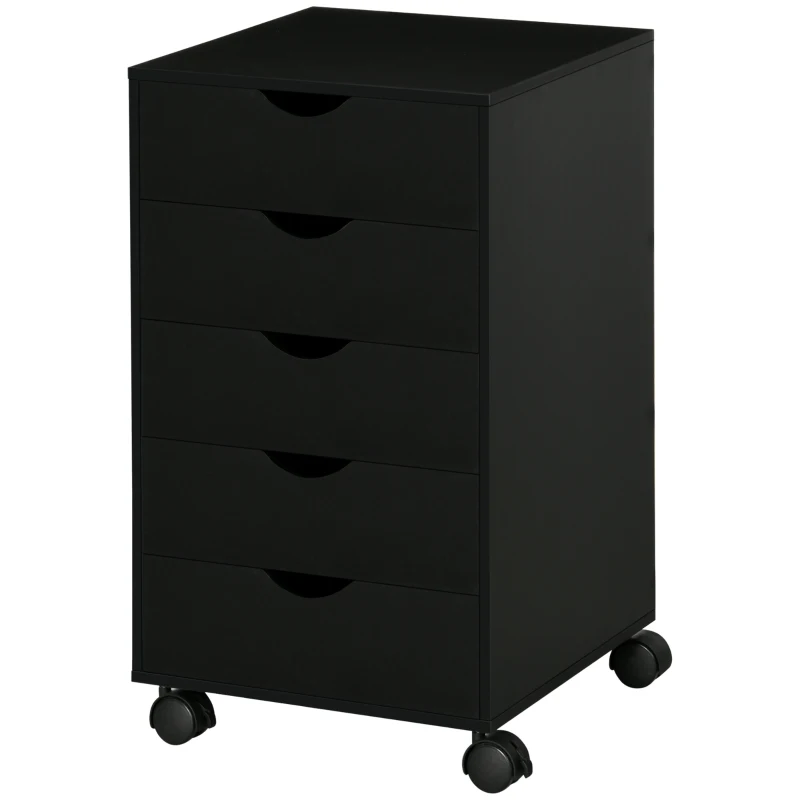 HOMCOM File Cabinet with 5 Drawer Wheels, 15.7" x 15.7" x 26.4", Black