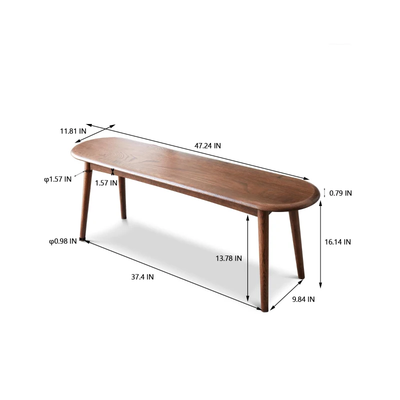 Durable Dining Bench with Half-Round End Design, Versatile Wood Bench for Entryway or Kitchen, 47″ L x 12″ W x 16″ H, Walnut