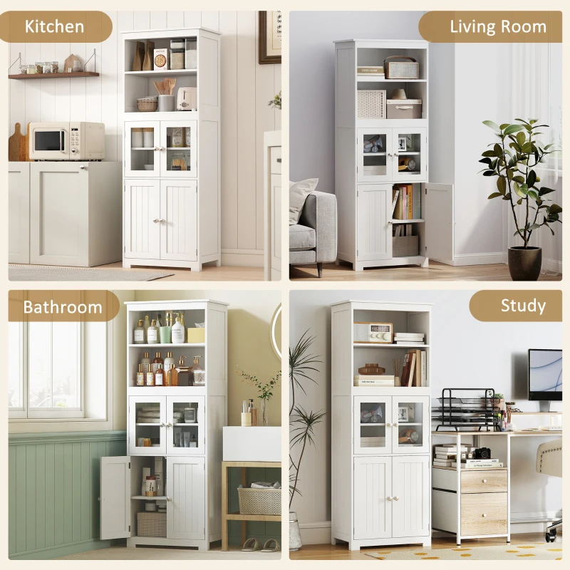 HOMCOM 63" Small Buffet with Hutch, 4-Door Kitchen Pantry, Freestanding Storage Cabinet with Adjustable Shelf for Dining Room, Living Room, White